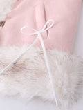 Pink Suede Butterfly Horn Button Faux Fur Winter Coat