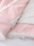 Pink Suede Butterfly Horn Button Faux Fur Winter Coat