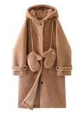 Hooded Teddy Long Coat With Gloves