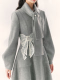 1950S Grey Lace Butterfly Bow Vintage Long Coat