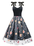 Black Floral Strap Lace 1950s Vintage Swing Dress