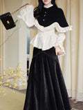 3PS Girls Waltz Chenille Lace White Shirt and Black Cape and Fishtail Skirt Prom Dress