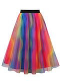 1950S Rainbow High Wasit Pleated Swing Vintage Skirt