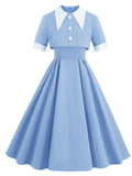 2PS Baby Blue Peaked Collar Short Sleeve 1950S Coat With Strap Vintage Dress Inspired By Mrs. Maisel